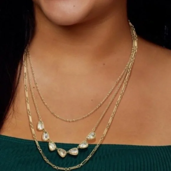 NWOT Kendra Scott Susanna Vintage Gold Multi Strand Necklace in White Abalone - Picture 4 of 4